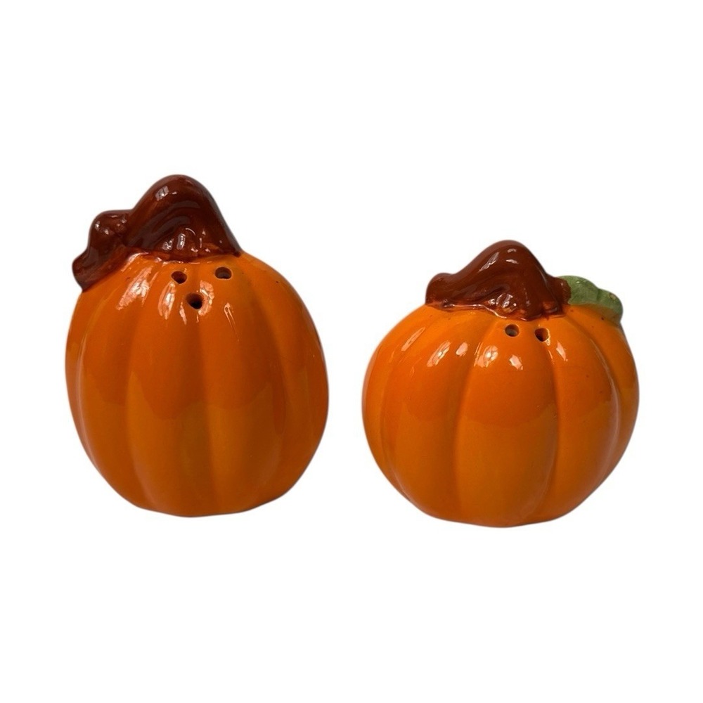 Orange Pumpkin Salt & Pepper Shakers Set Halloween Thanksgiving Autumn Fall D14Q